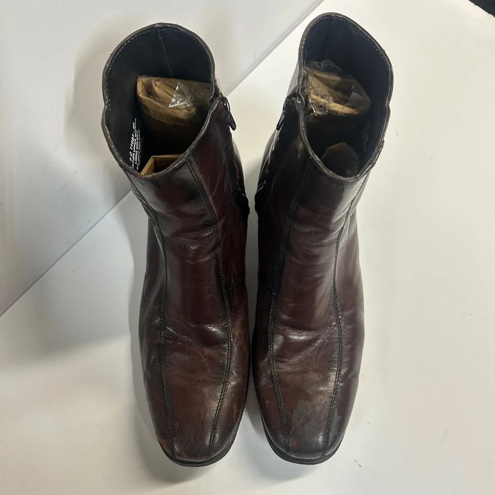 Florsheim Leather Side Zip Ankle Boots Brown Mens 8 D Square Toe 11087-05 Dress